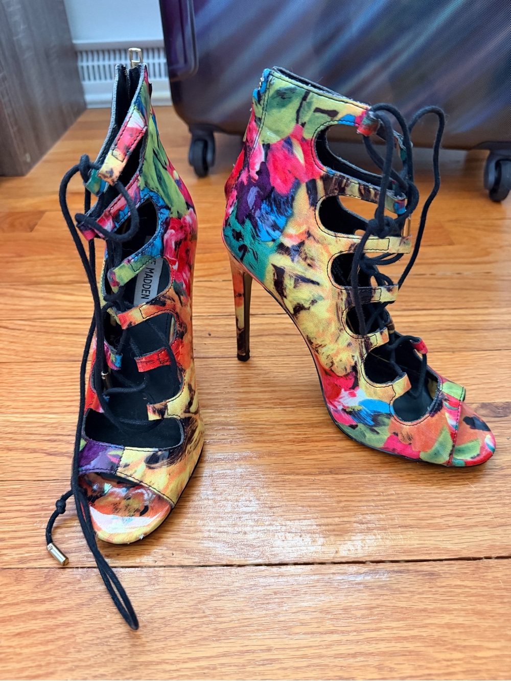 Steve Madden Multicolor Floral Lace-Up Stiletto Heels